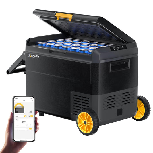 BougeRV CRS Nevera Compresor Portátil 50 L con Ruedas, App, IPX4, -20°C, 12/24 V y 220 V