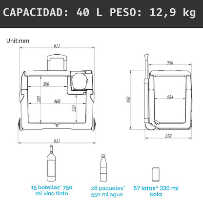 Alpicool CX40 Nevera Portátil 40 L, 12 V, USB, Barra Telescópica y Ruedas