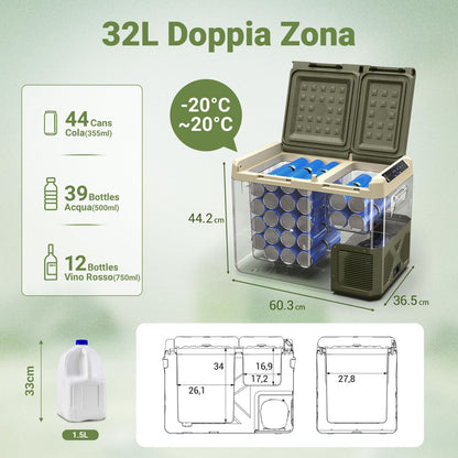AAOBOSI Nevera Portátil 32 L, 12/24 V y 100-240 V, -20°C a 20°C, Para Coche y Camping
