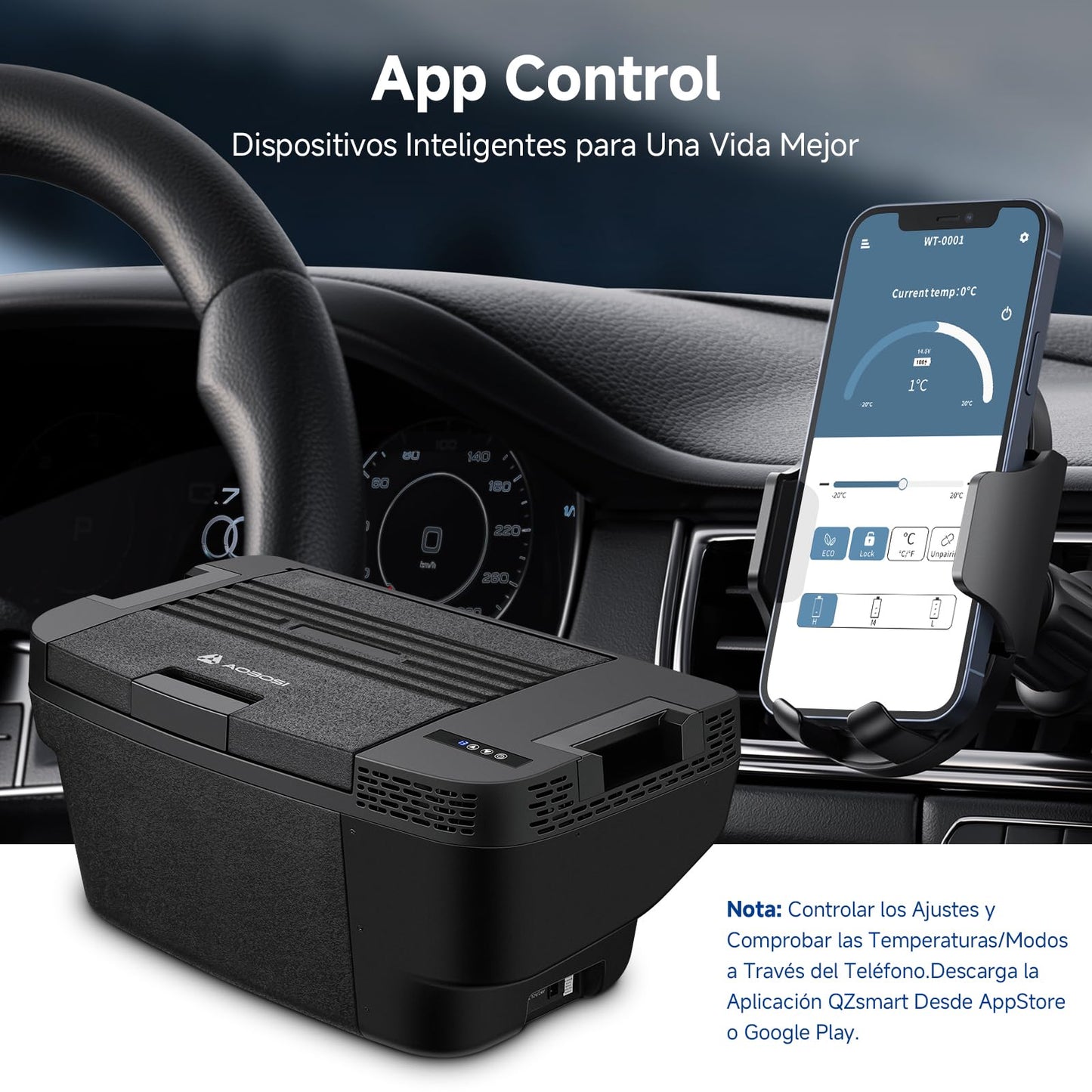 AAOBOSI Nevera Compresor 35 L para Tesla Model Y, App Control, -20°C, Antivibración