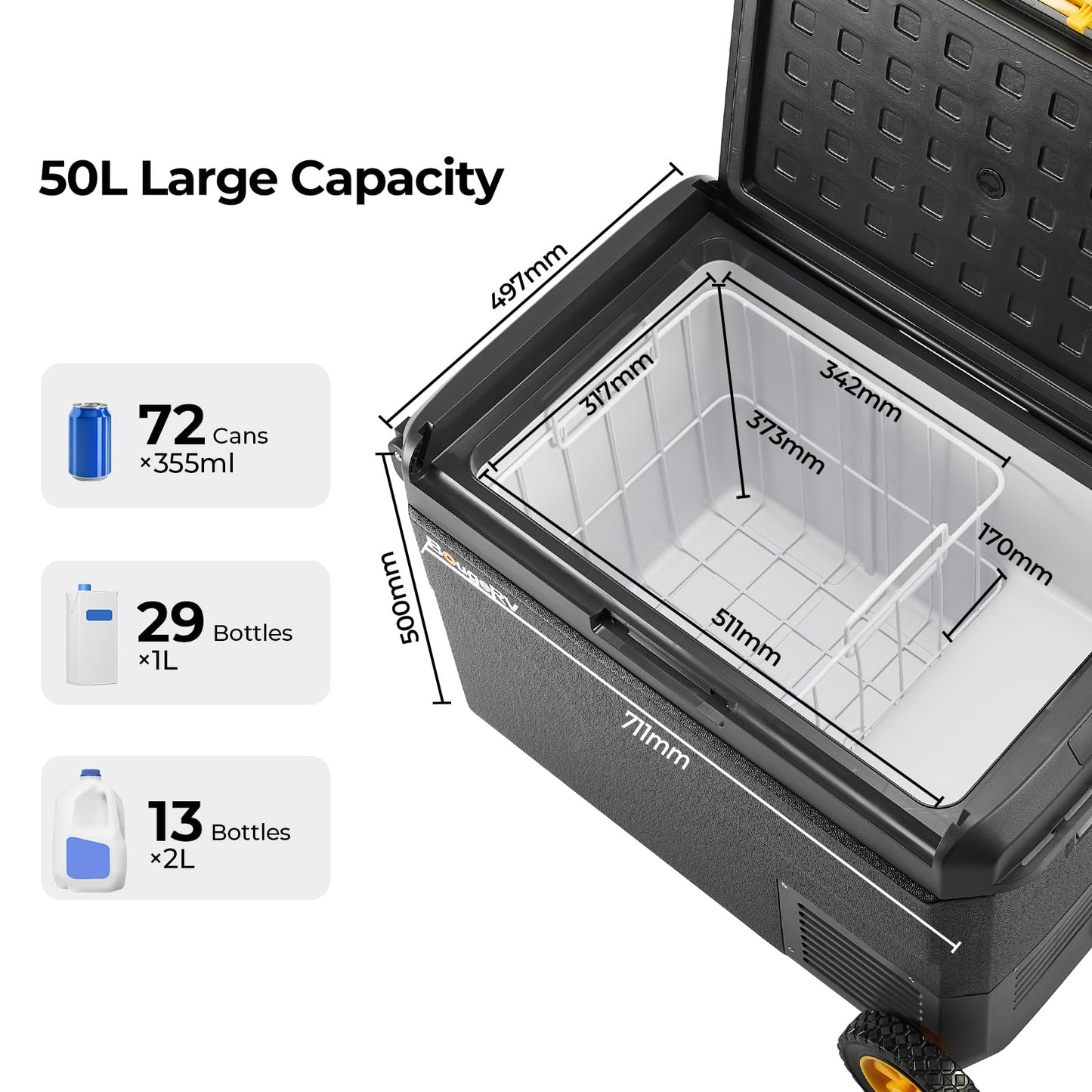 BougeRV CRS Nevera Compresor Portátil 50 L con Ruedas, App, IPX4, -20°C, 12/24 V y 220 V
