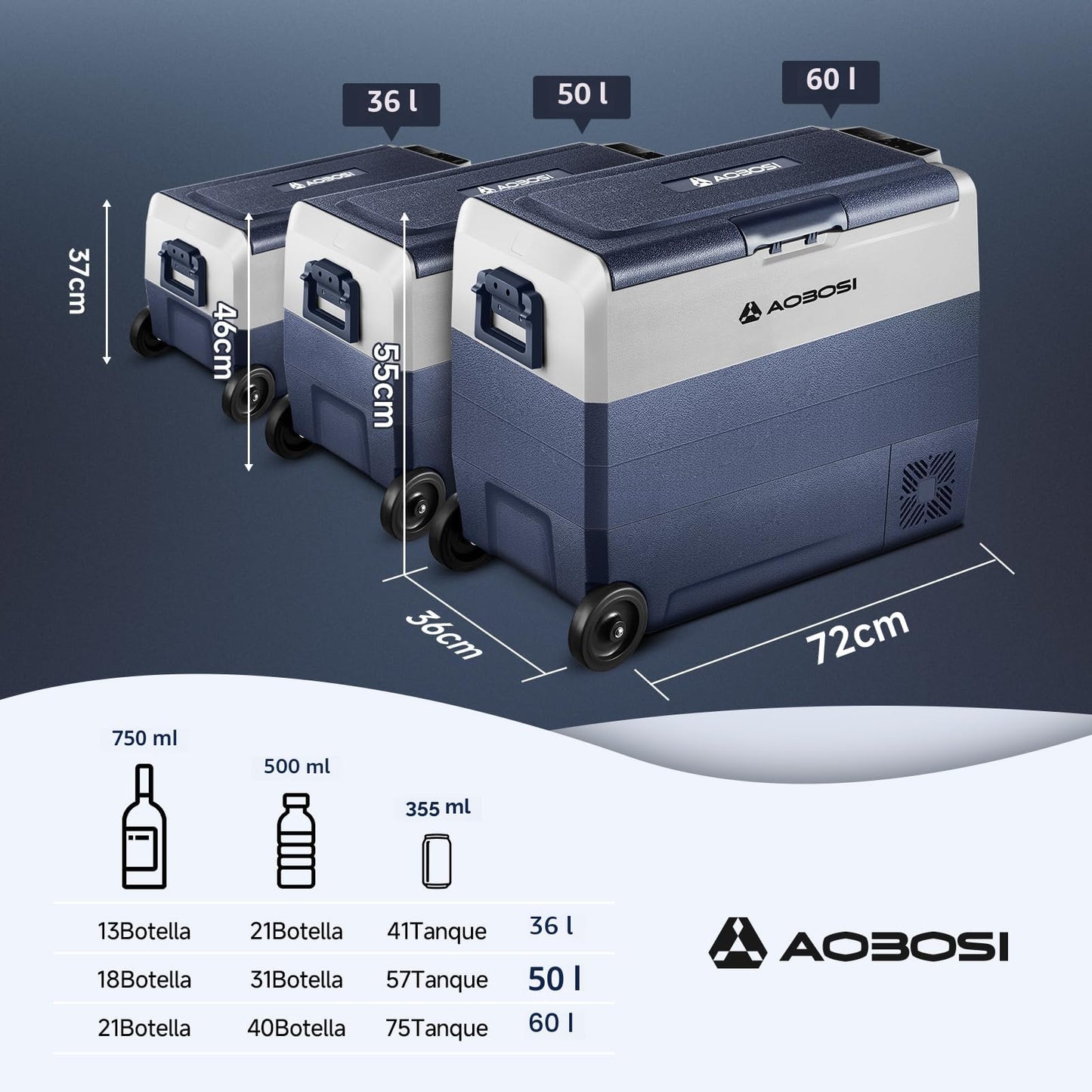AAOBOSI Nevera Portátil 50 L con Ruedas, Doble Zona, App, USB, -20°C a 20°C