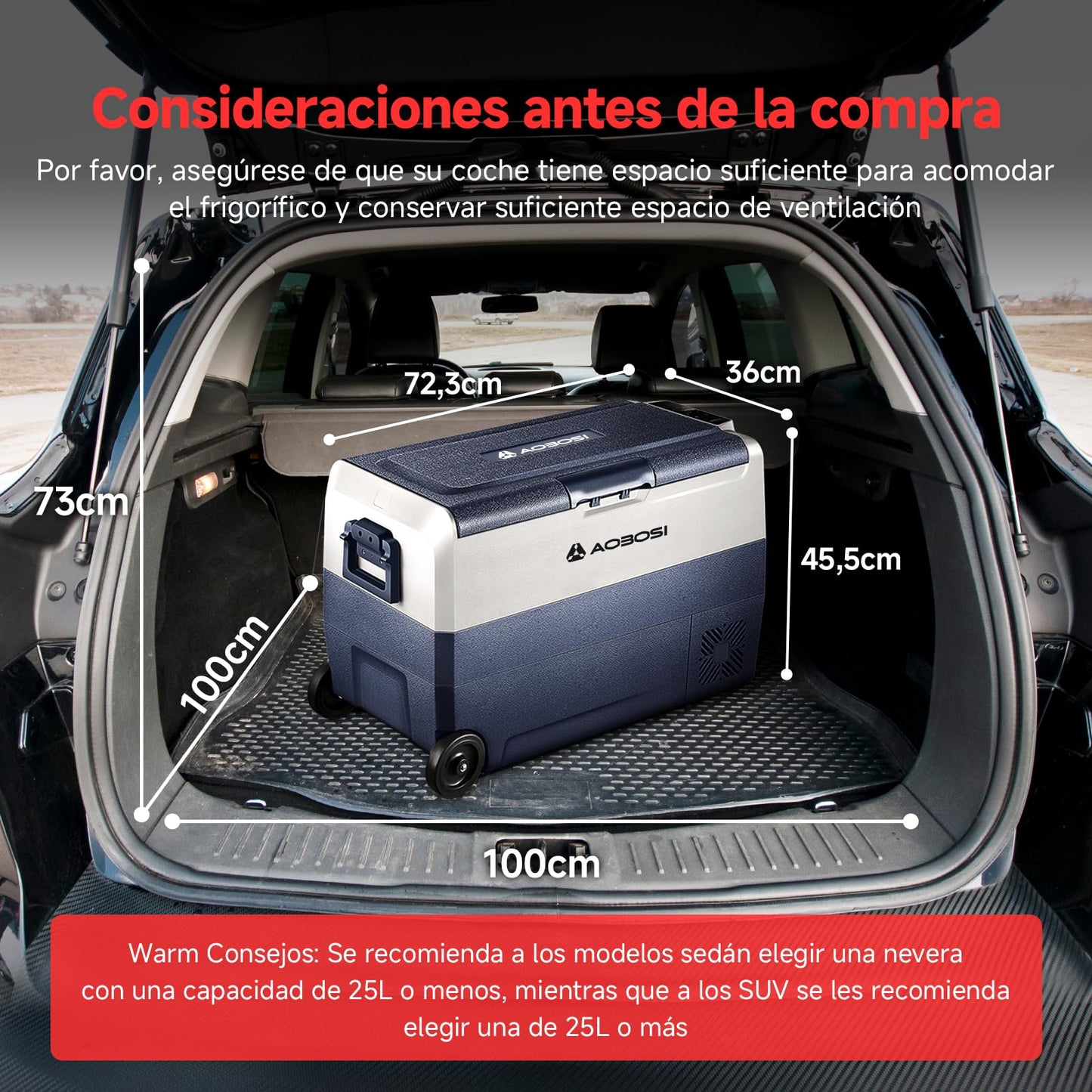 AAOBOSI Nevera Portátil 50 L con Ruedas, Doble Zona, App, USB, -20°C a 20°C