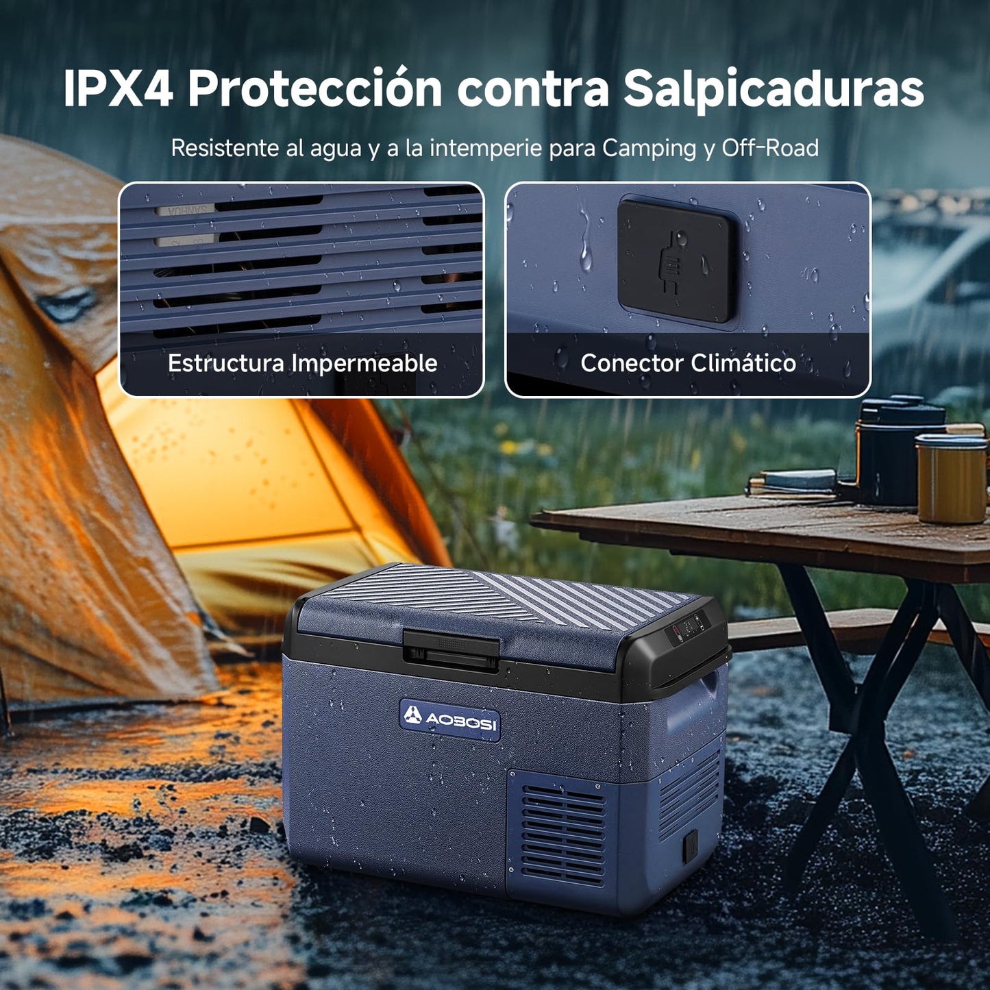 AAOBOSI Nevera Portátil IPX4 25 L, Compresor 12 V, -20°C a 20°C, Para Coche y Camping