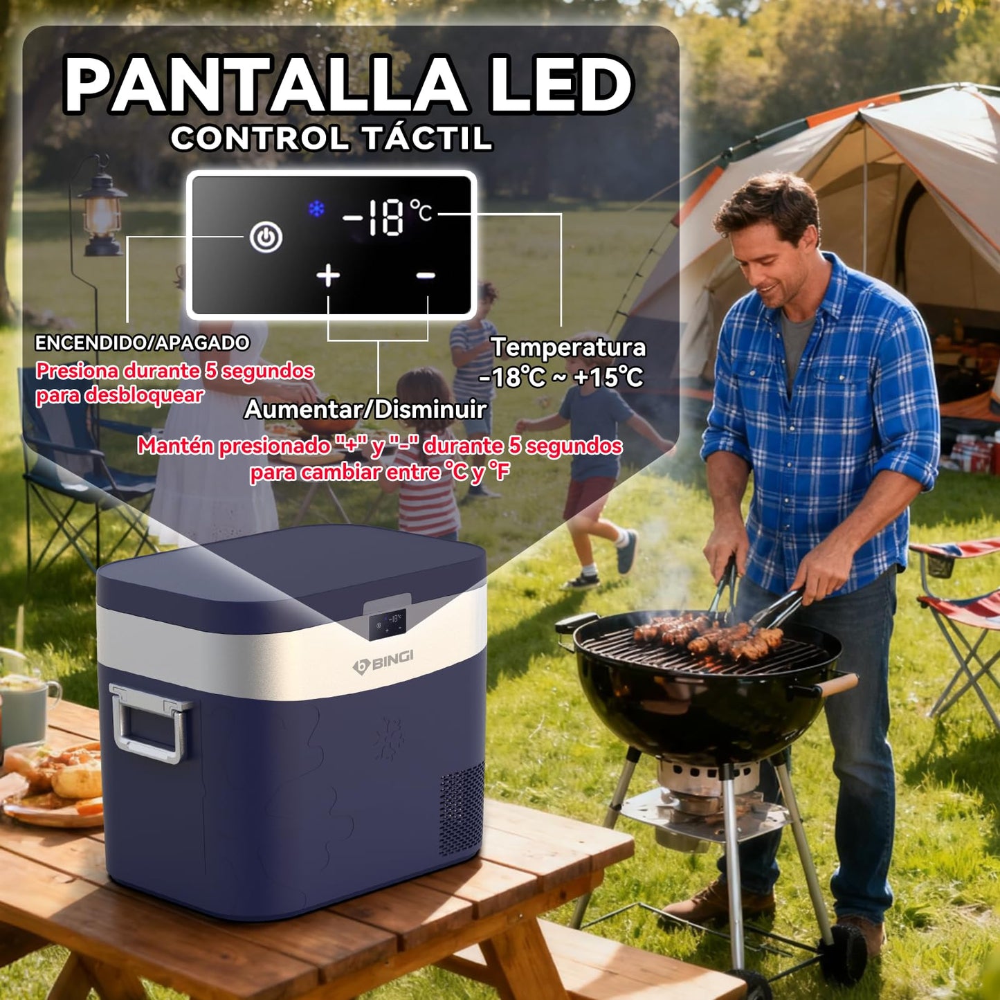 BINGI Nevera Portátil Eléctrica 22 L, Compresor 12/24 V, Refrigerador y Congelador