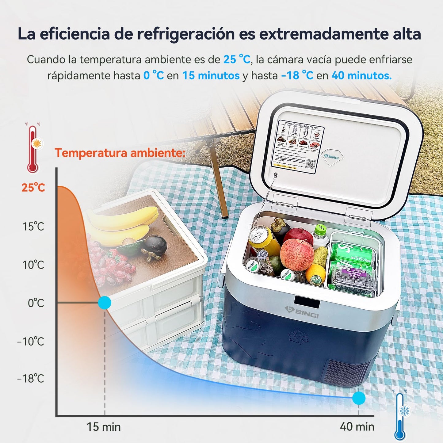 BINGI Nevera Portátil Eléctrica 22 L, Compresor 12/24 V, Refrigerador y Congelador